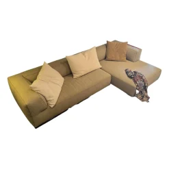 Flexform Ecksofas|Ecksofa Perry Stoff Elettra 202 Grau Keder Gros Grain 142 Grau Braun Füße Silber Inklusive Kissen