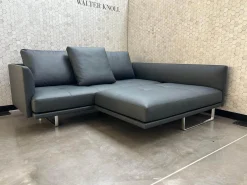 Walter Knoll Ecksofas|Ecksofa Prime Time 490 10 Leder Miami Schwarz Gestell Aluminium Hochglanz Poliert Inklusive Kissen mit der legendären Schwenkfunktion
