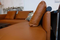 Walter Knoll Ecksofas|Ecksofa Prime Time Leder Elen Loam 126 Braun mit 3 Kissen und 1 Nackenrolle