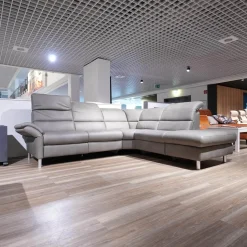 Steinpol Polstergruppen|Ecksofa Relaxa 5 5 Leder Evita Smoke Grau Fuß Alusäulen Inklusive Drehsessel Komfort 3.0