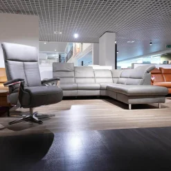 Steinpol Polstergruppen|Ecksofa Relaxa 5 5 Leder Evita Smoke Grau Fuß Alusäulen Inklusive Drehsessel Komfort 3.0