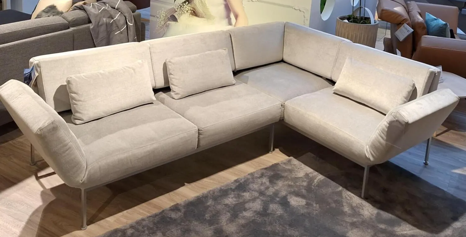 Brühl Ecksofas|Ecksofa Roro Soft Stoff 2813 0093 Hellgrau Füße Lackiert Mit Verstellfunktionen