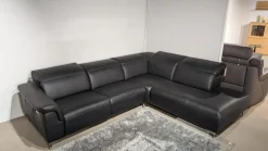 Candy Ecksofas|Ecksofa Sacramento Dickleder Torero Nero Schwarz Gestell Metall Füße Metall Chrom