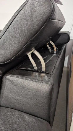 Candy Ecksofas|Ecksofa Sacramento Dickleder Torero Nero Schwarz Gestell Metall Füße Metall Chrom