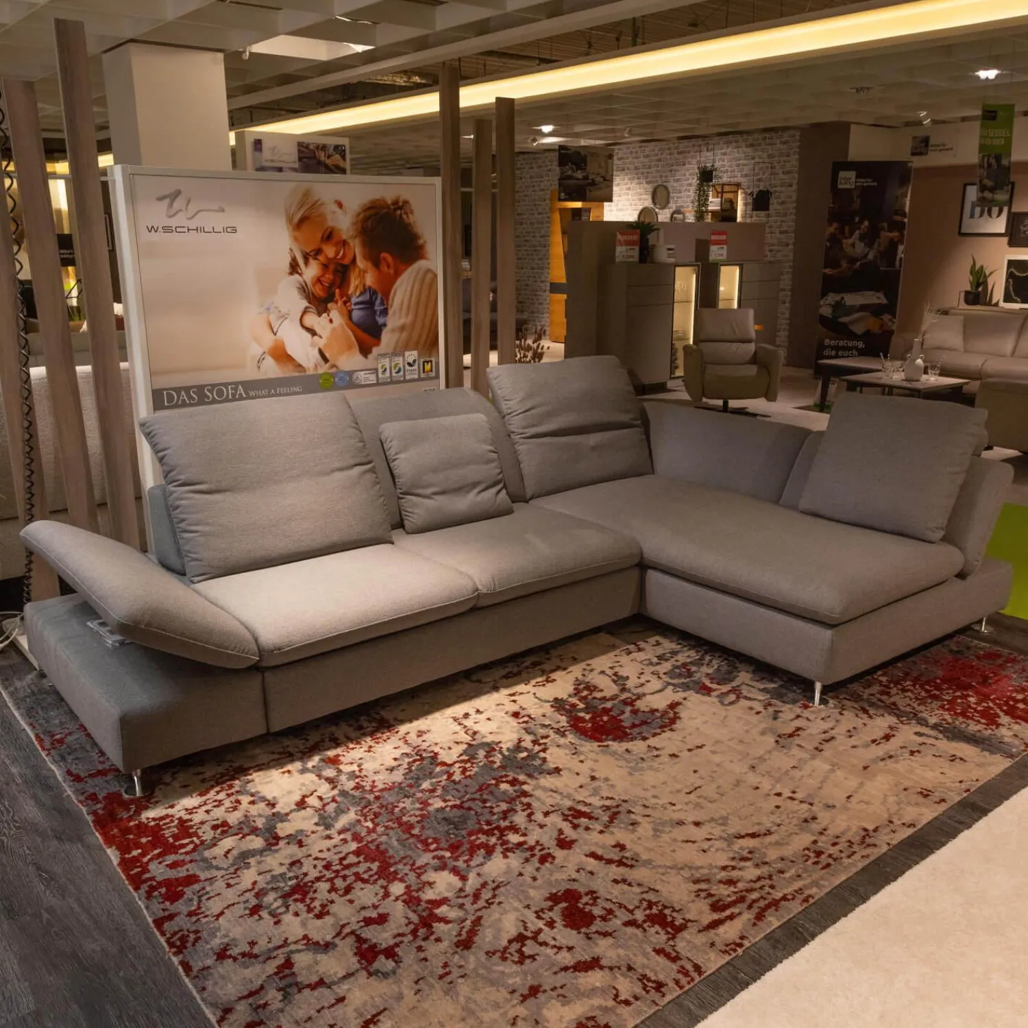 W. Schillig Ecksofas|Ecksofa Select Venus Plus Stoff Q2 Ocean W82 22 Grey Grau Fuß Metall Matt Gebürstet Mit Kissen
