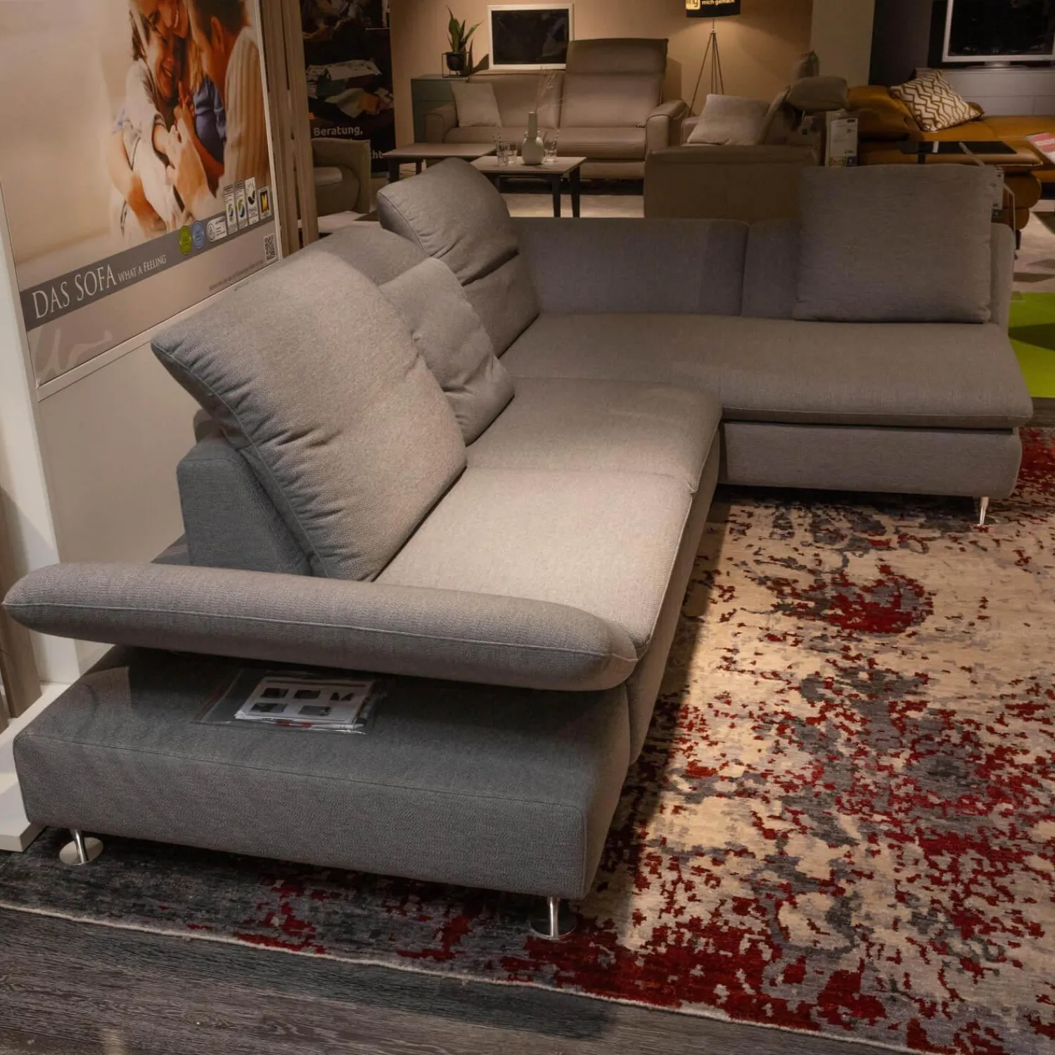 W. Schillig Ecksofas|Ecksofa Select Venus Plus Stoff Q2 Ocean W82 22 Grey Grau Fuß Metall Matt Gebürstet Mit Kissen