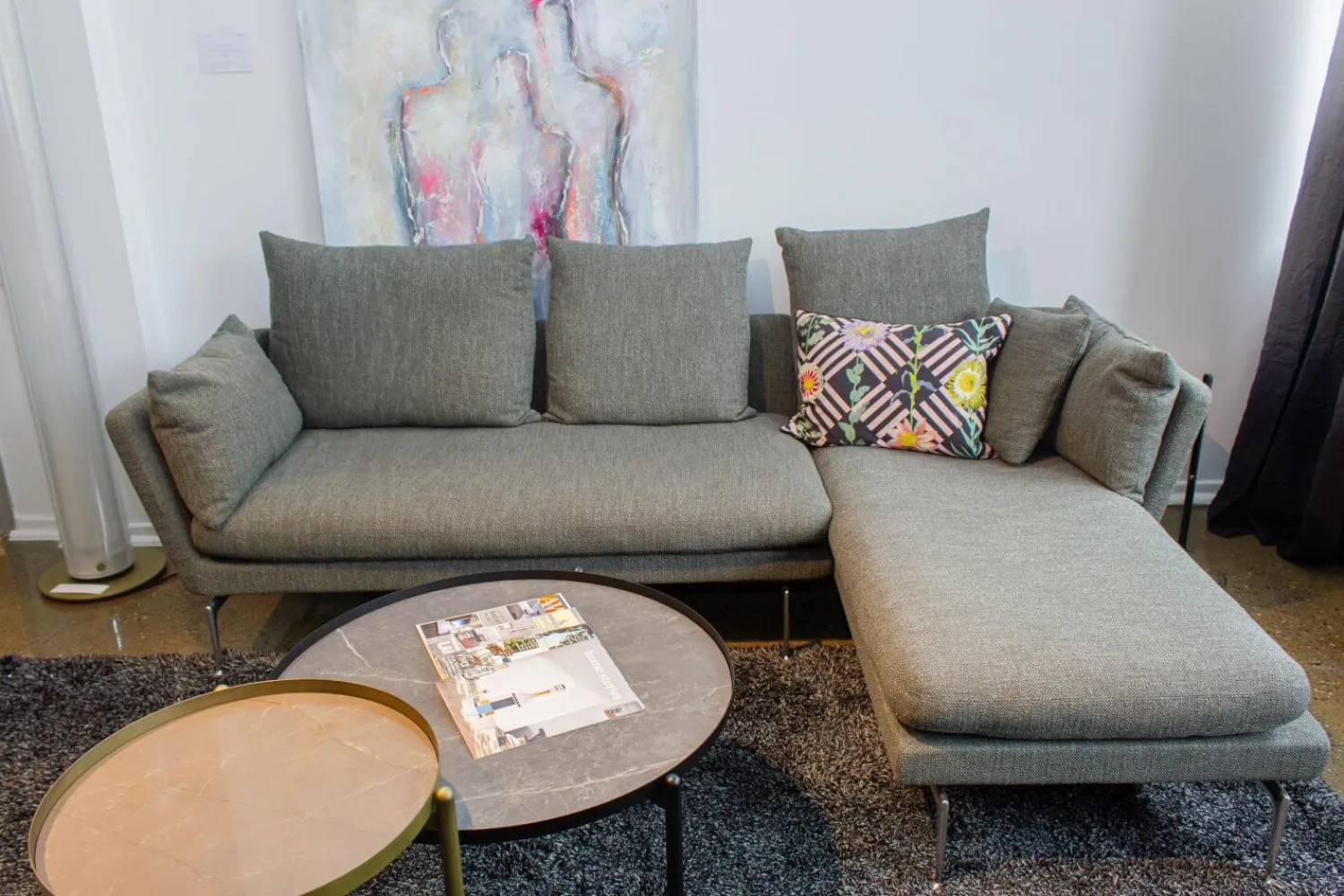 Vitra Ecksofas|Ecksofa Sofa Stoff Corsaro Graphit Melange Grau mit 6 Kissen