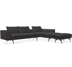 COR Ecksofas|Ecksofa Sofagruppe Mell Lounge Stoff 9206 Braungrau Füße Schwarz mit Hocker