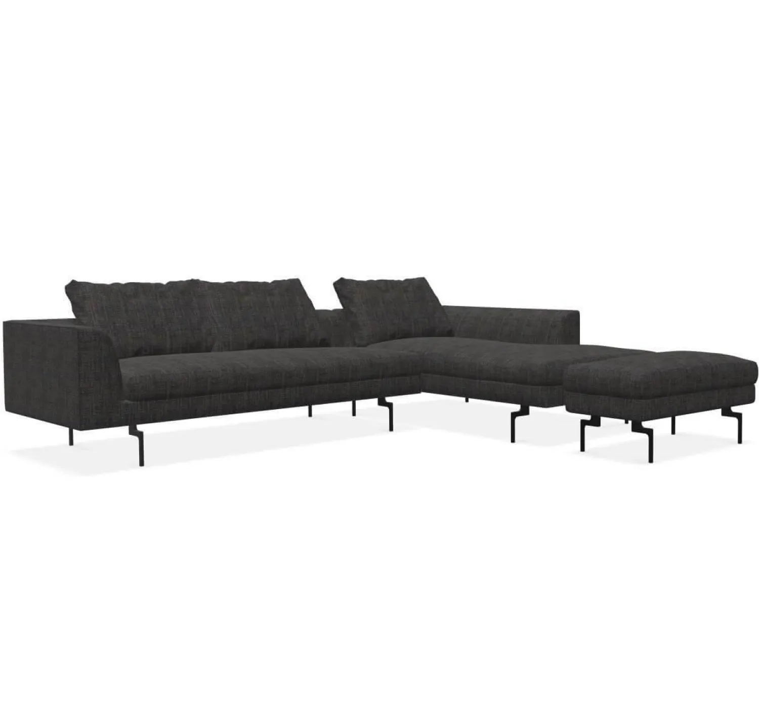 COR Ecksofas|Ecksofa Sofagruppe Mell Lounge Stoff 9206 Braungrau Füße Schwarz mit Hocker