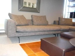 COR Ecksofas|Ecksofa Sofagruppe Mell Lounge Stoff 9206 Braungrau Füße Schwarz mit Hocker