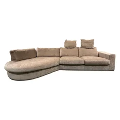 Bielefelder Werkstätten Wohnlandschaften|Ecksofa Sofalandschaft Inspiration Stoff Fame Beigebraun Sockelrahmen Holz