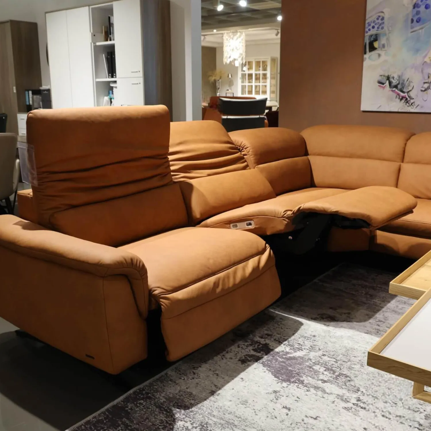 himolla Ecksofas|Ecksofa Spektral 1352 Leder 27 Leonessa Almond Braun Kufe Metall Anthrazit 63