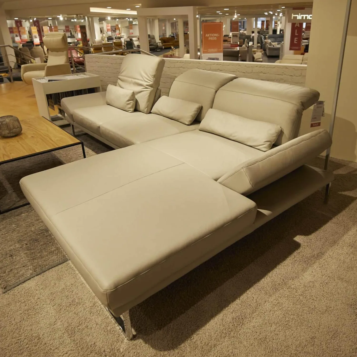 Candy Ecksofas|Ecksofa SW 744 Mallow Echtleder Mercury Light Grey Metallfuß