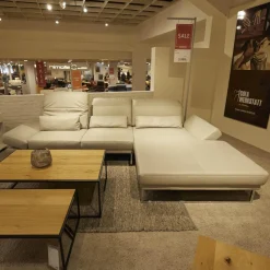 Candy Ecksofas|Ecksofa SW 744 Mallow Echtleder Mercury Light Grey Metallfuß