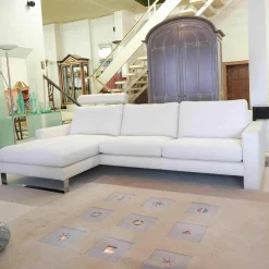 Machalke Ecksofas|Ecksofa System Plus Stoff Leder Weiß Kufe Chrom Mit Kopfstütze