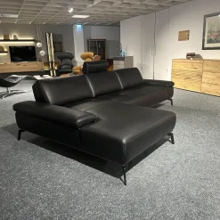 ADA Ecksofas|Ecksofa Talara Leder New 10 Graphiteblack Schwarz Füße Metall Schwarz