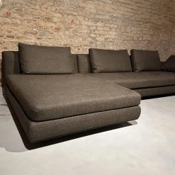 Walter Knoll Ecksofas|Ecksofa Tama Living Stoff B&B Spora 2038350 Braun Super Kufen Massivholz Eiche Weiß Alurahmen Bronze