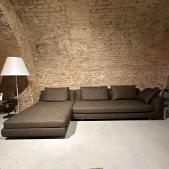 Walter Knoll Ecksofas|Ecksofa Tama Living Stoff B&B Spora 2038350 Braun Super Kufen Massivholz Eiche Weiß Alurahmen Bronze