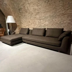 Walter Knoll Ecksofas|Ecksofa Tama Living Stoff B&B Spora 2038350 Braun Super Kufen Massivholz Eiche Weiß Alurahmen Bronze