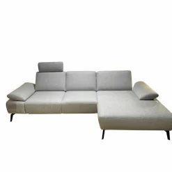 DFM Ecksofas|Ecksofa Theodor Stoff Catona Beige mit motorischer Verstellung und 1 Kopfstütze