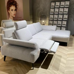 DFM Ecksofas|Ecksofa Theodor Stoff Catona Beige mit motorischer Verstellung und 1 Kopfstütze