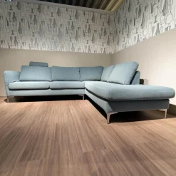 Schöner Wohnen-Kollektion Ecksofas|Ecksofa Timeless 7141 5453 Bezug Stoff Trend Light Blue Hellblau Metallfuß Chrombeschichtet Mit Kopfstütze