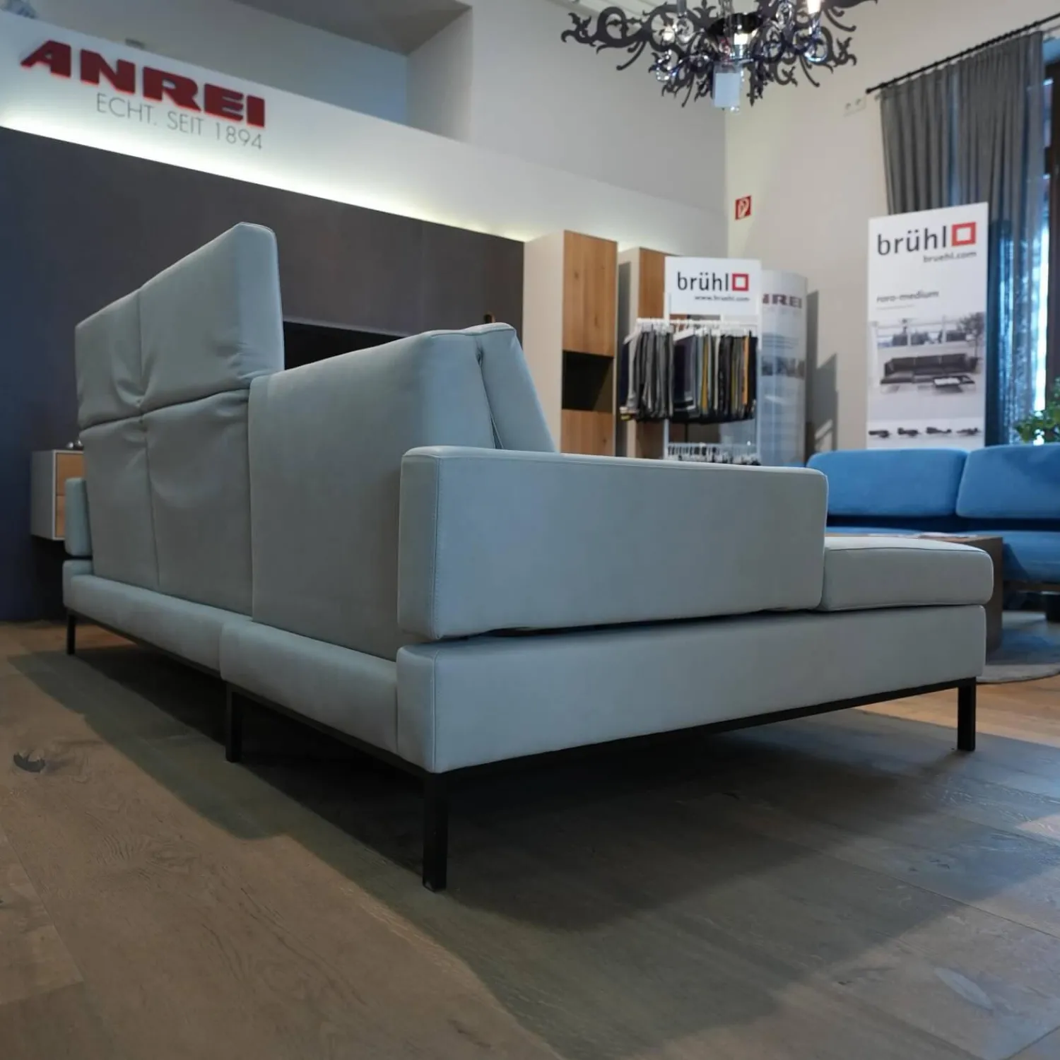 Brühl Ecksofas|Ecksofa Tomo Taron 5668 40 Grau Grün Metalluntergestell Schwarz Pulverbeschichtet Mit Hocker