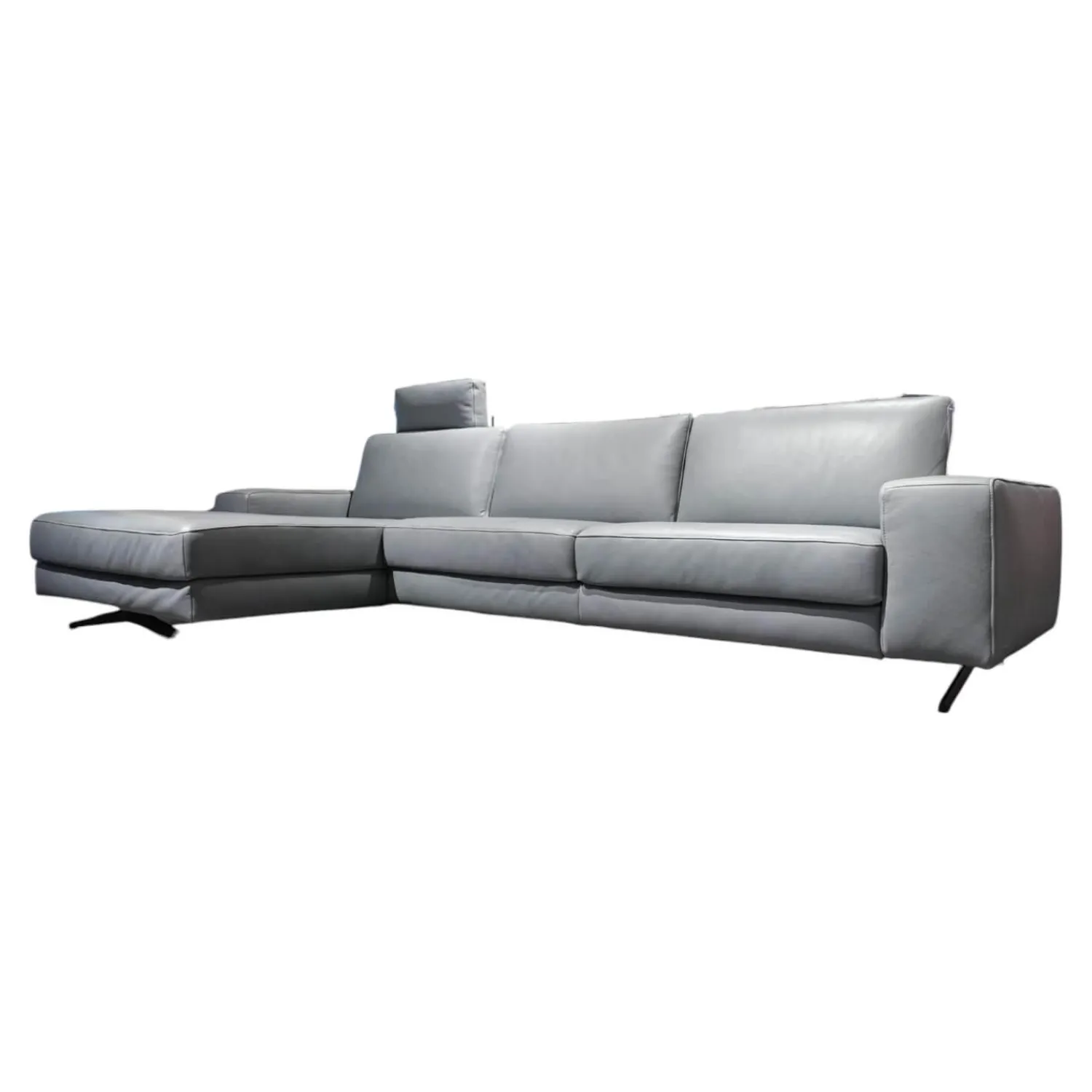 Koinor Ecksofas|Ecksofa Upgrade Leder B-Toro Colorado Faden 0321 Hellgrau