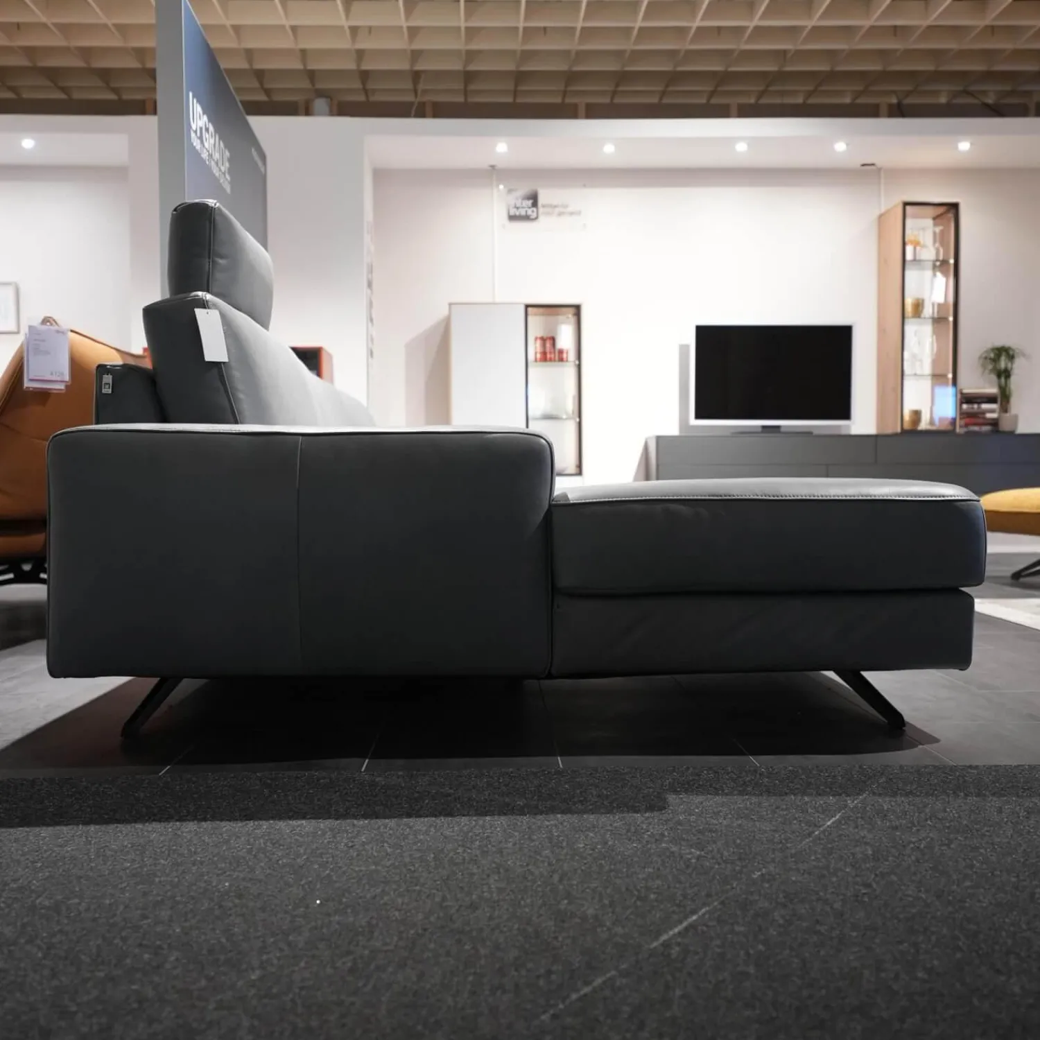 Koinor Ecksofas|Ecksofa Upgrade Leder B-Toro Colorado Faden 0321 Hellgrau