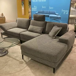 Koinor Ecksofas|Ecksofa Upgrade Textilgewebe Laos 95 Grau Metallfüße Matt Schwarz Lackiert