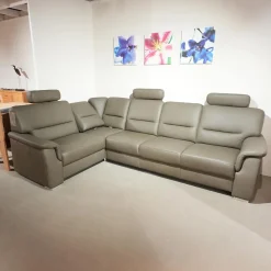 Polinova Ecksofas|Ecksofa Urbino Leder Vivre Smoke Grau Füße Aluminium Inklusive Kopfstütze