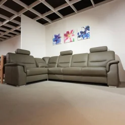 Polinova Ecksofas|Ecksofa Urbino Leder Vivre Smoke Grau Füße Aluminium Inklusive Kopfstütze