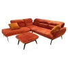 Comfort Republic Ecksofas|Ecksofa Valentina Inklusive Hocker Bezug Fusion 36 Farbton Carmine Rot Fuß Metall MR1 Schwarz Mit Kissen
