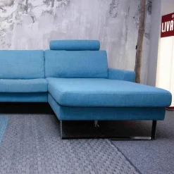 Nolte Ecksofas|Ecksofa Variant Stoff 14 Wollny HellblauFüße Chrom mit Kopfstütze