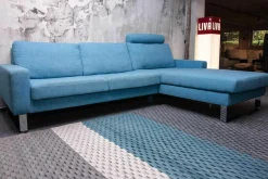 Nolte Ecksofas|Ecksofa Variant Stoff 14 Wollny HellblauFüße Chrom mit Kopfstütze