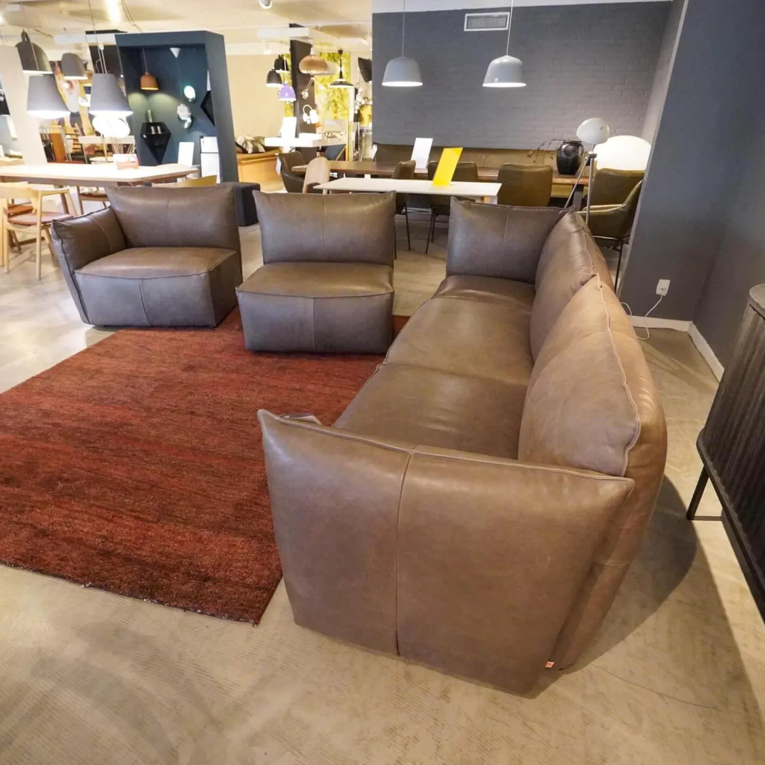 Jess Ecksofas|Ecksofa Vasa Rustikales Leder Dunkelbraun Beine Schwarz