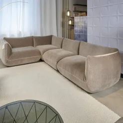 COR Ecksofas|Ecksofa Wohnlandschaft Jalis 21 Stoff d 9077 Nougat Hellbrau Nahtband 5097 Kitt