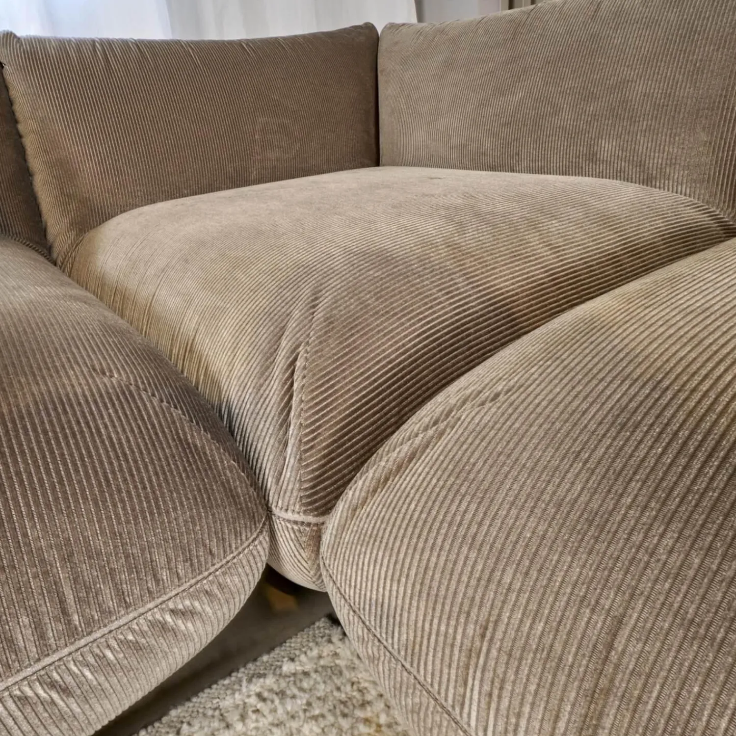 COR Ecksofas|Ecksofa Wohnlandschaft Jalis 21 Stoff d 9077 Nougat Hellbrau Nahtband 5097 Kitt