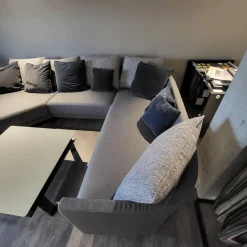 Rolf Benz Wohnlandschaften|Ecksofa Wohnlandschaft Onda Bezug Stoff 05.464 Eisengrau Füße Massivholz Eiche Schwarz Gebeizt Inklusive Kissen