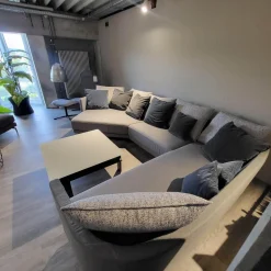 Rolf Benz Wohnlandschaften|Ecksofa Wohnlandschaft Onda Bezug Stoff 05.464 Eisengrau Füße Massivholz Eiche Schwarz Gebeizt Inklusive Kissen