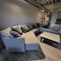 Rolf Benz Wohnlandschaften|Ecksofa Wohnlandschaft Onda Bezug Stoff 05.464 Eisengrau Füße Massivholz Eiche Schwarz Gebeizt Inklusive Kissen