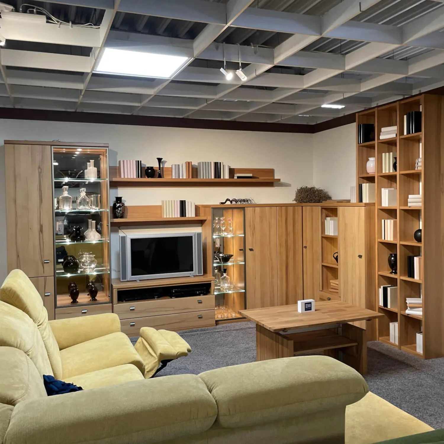 Rietberger Möbelwerke Wohnwände & Tv-Lowboards|Eck-Wohnwand FINO Kernbuche Furniert Mit Glaselementen Und Spiegelrückwänden