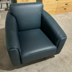 Musterring Fernsehsessel|Einzelsessel Schillig MR 2490 Leder Z73/28 Blue Blau Gestell Stahl Nickel Satiniert