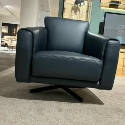 Musterring Fernsehsessel|Einzelsessel Schillig MR 2490 Leder Z73/28 Blue Blau Gestell Stahl Nickel Satiniert