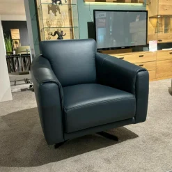 Musterring Fernsehsessel|Einzelsessel Schillig MR 2490 Leder Z73/28 Blue Blau Gestell Stahl Nickel Satiniert