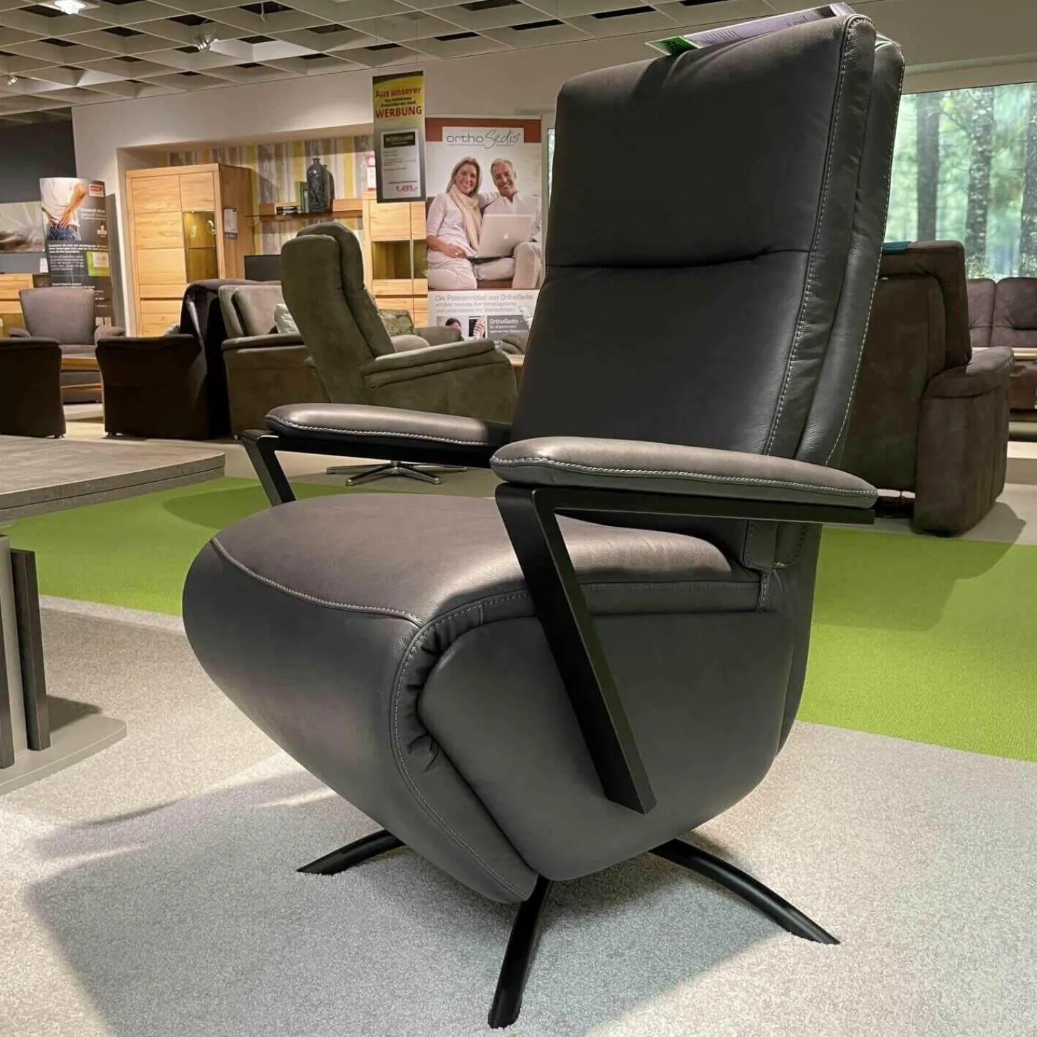 Steinpol Polstergruppen|Elementgruppe Ortho Sedis 2.0 Anthrazit Leder Longlife Evita Anthrazit Metallfuß Schwarz