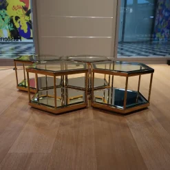 Eichholtz Couchtische|4er Ensemble Couchtisch Sax Platte Klarglas Metallrahmen Mit Gold-Finish