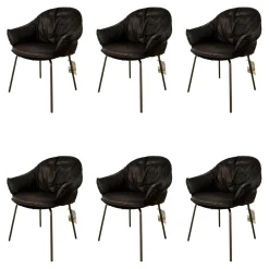 Freifrau Stuhlsets|6er Set Armchair Marie Leder Adora Canelo 95007 Schwarz 4 Fuß Stahlgestell Bronze Lasur Schwarz