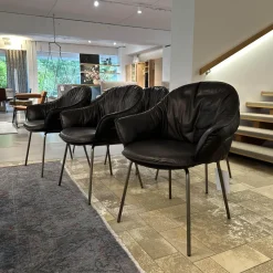 Freifrau Stuhlsets|6er Set Armchair Marie Leder Adora Canelo 95007 Schwarz 4 Fuß Stahlgestell Bronze Lasur Schwarz