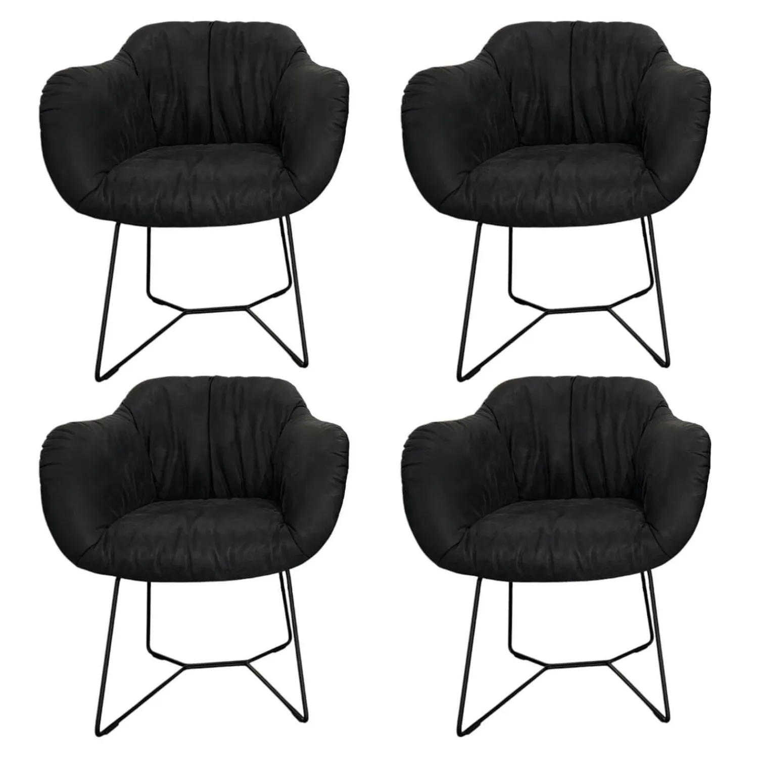 Contur Stuhlsets|4er Set Armlehnenstuhl Sevano Leder Miura 51 Anthrazit Gestell Metall Schwarz Pulverbeschichtet